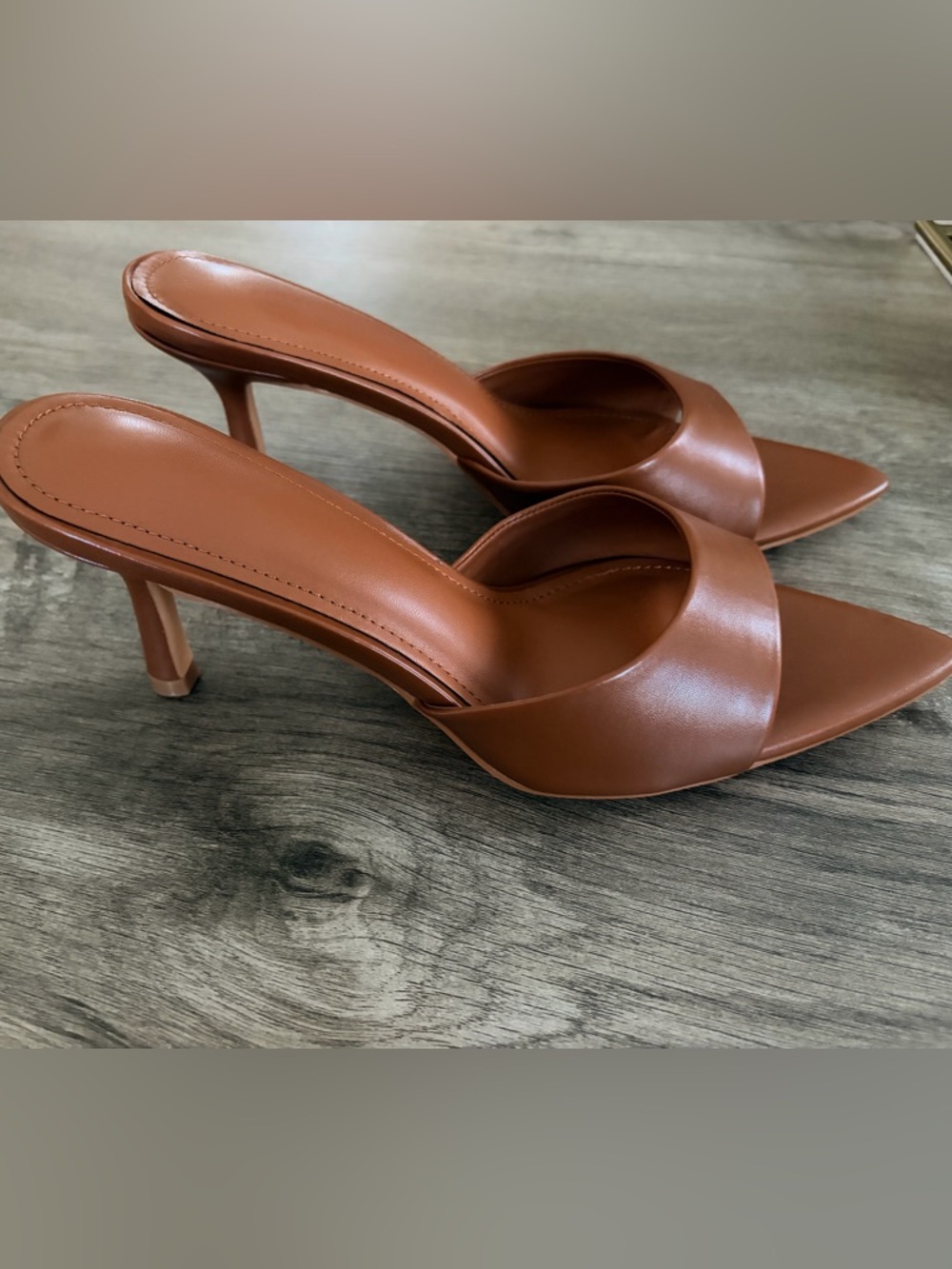 Womens Open-Toe Slide Heels in Brown - Picture 2 of 6